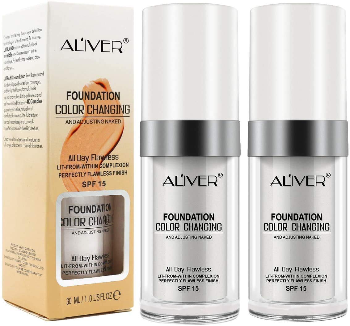 Flawless Colour Changing Foundation Makeup, 2 Pack, Base Warm Skin Tone Nude Face Moisturizing Liquid Cover Concealer Universal Shade for ALL Skin Makeup