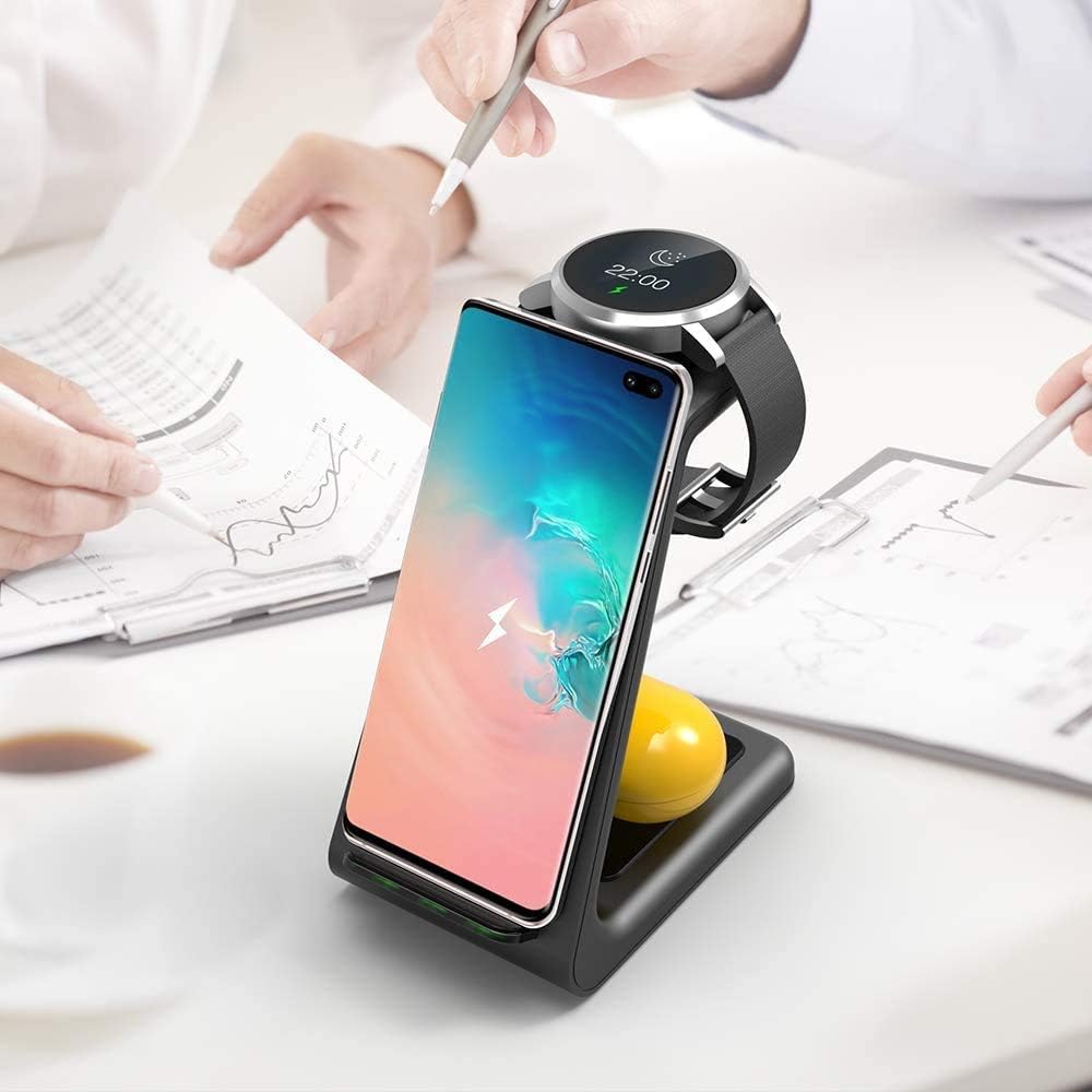 Wireless Charger,3 in 1 Qi-Certified Fast Wireless Charging Station Charger Stand for Galaxy Buds & Galaxy Watch 3/Active 2/1/46mm/42mm, Gear S3/S2/Sport,Samsung S20/S10/S9/Note 10/9 - Image 3