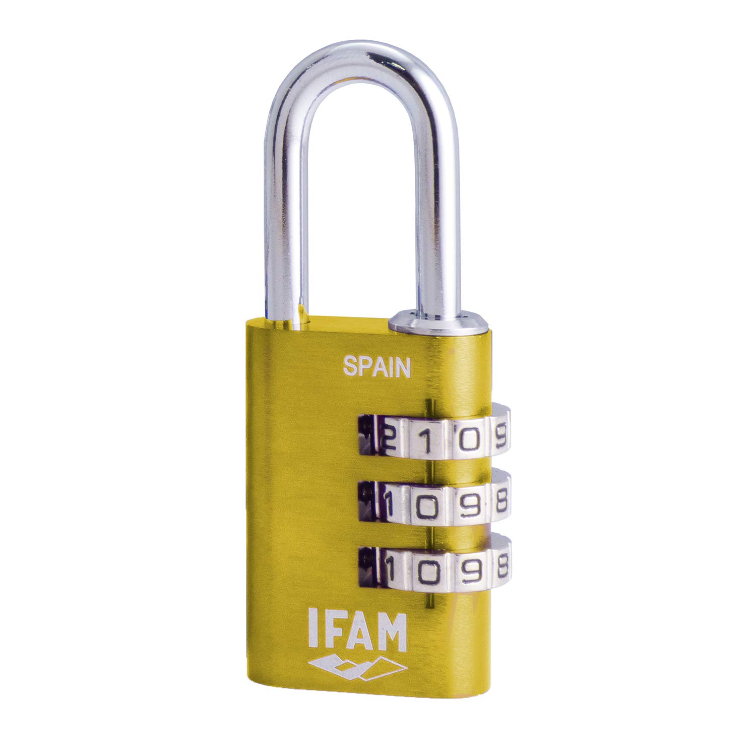 Ifam Col Combination Padlock, 20 mm, Yellow, Maximum Security, Ideal for Backpacks and Suitcases, with Key and More Than 1,000 Combinations, Aluminium, High Lightness, 3 mm Arc