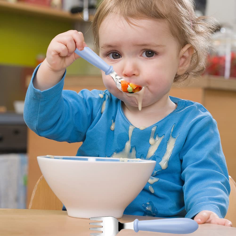Pimoys 6 Pieces Toddler Utensils Kids Silverware Baby Forks and Spoons Set, Stainless Steel Childrens Safe Flatware Metal Kids Cutlery Set with Round Handle, Dishwasher Safe