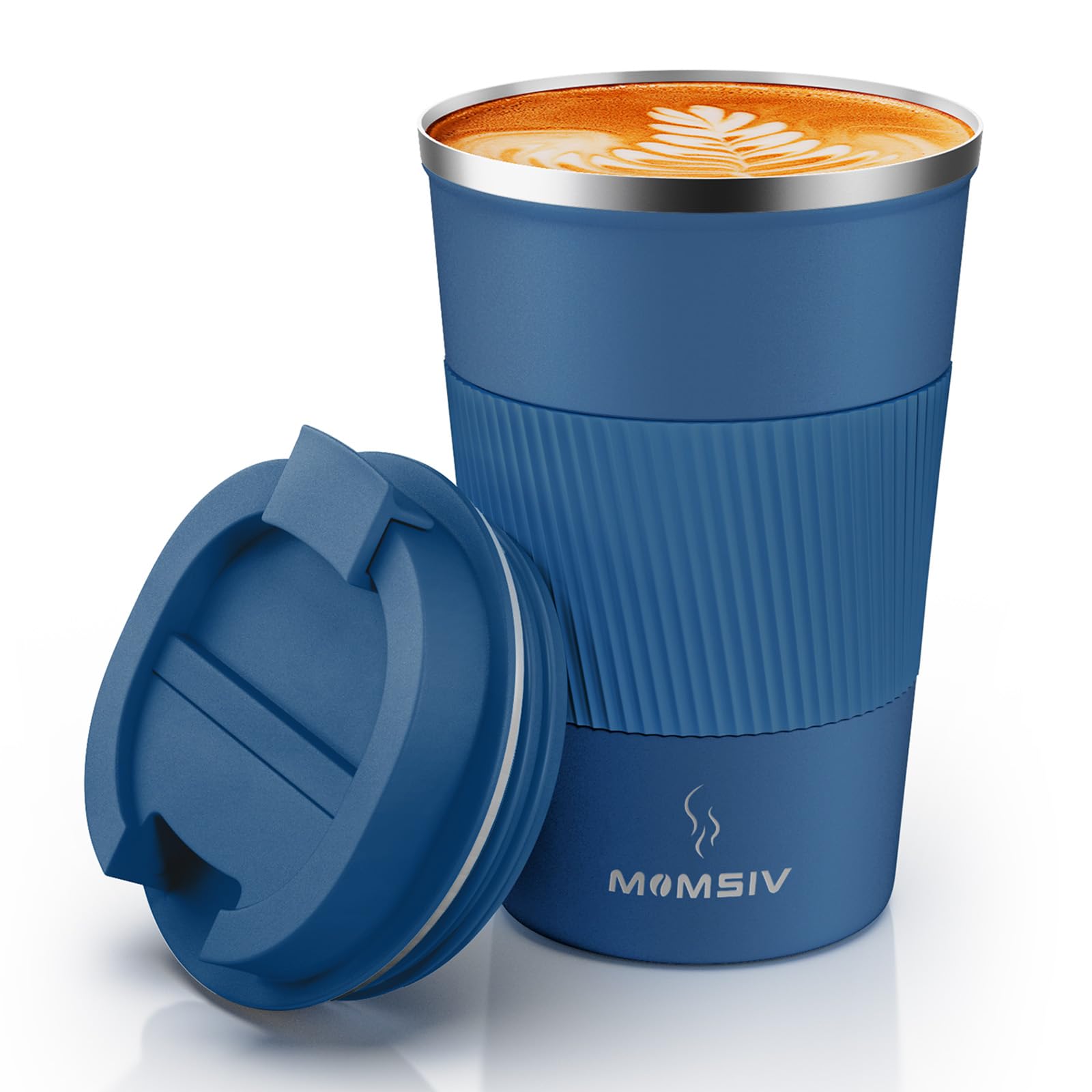 MOMSIV Coffee Cup, Insulated Coffee Cup with Leakproof Lid, Non-Slip Vacuum Reusable Stainless Steel Eco-Friendly Travel Office Mug for Hot and Cold Water Coffee and Tea, 380ml/13oz(Darkblue) — image 1