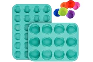 CAKETIME Silicone Muffin Pan Cupcake Set - Mini 24 Cups and Regular 12 Cups Muffin Tin, Nonstick BPA Free Food Grade Silicone Molds with 12 Silicone Baking Cups