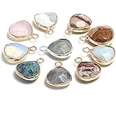 LE SKY 10 Pcs Natural Stone Pendants Water Drop Shape Crystal Agate Charms for Jewelry Making Necklace DIY Gift
