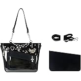 Vobomo Love-Chains Ita Bag Pins Display Single Shoulder Crossbody Bag PU Leather Big Capacity Handbag Chain Clear Purse with Insert (Black)