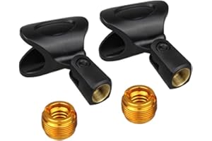 Crovakeu Universal Microphone Clip Holder with Adapter, 2-Pack Knob Adjustable Mic Clips for Stands, Wireless Mic Clip with 5