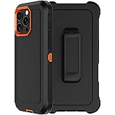 RubCase for iPhone 16 Pro Max Case 6.9” with Belt Clip Holster, 2X Screen Protector, Heavy Duty Military Grade Full Body Shockproof Drop Proof Rugged Protective Cover for iPhone 16 Pro Max (Orange)
