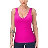 Workout Tops for Women Yoga Tank Tops with Built in Bra Wirefree Padded Yoga Bras Gym Running Athletic Shirt V-Neck Camisole
