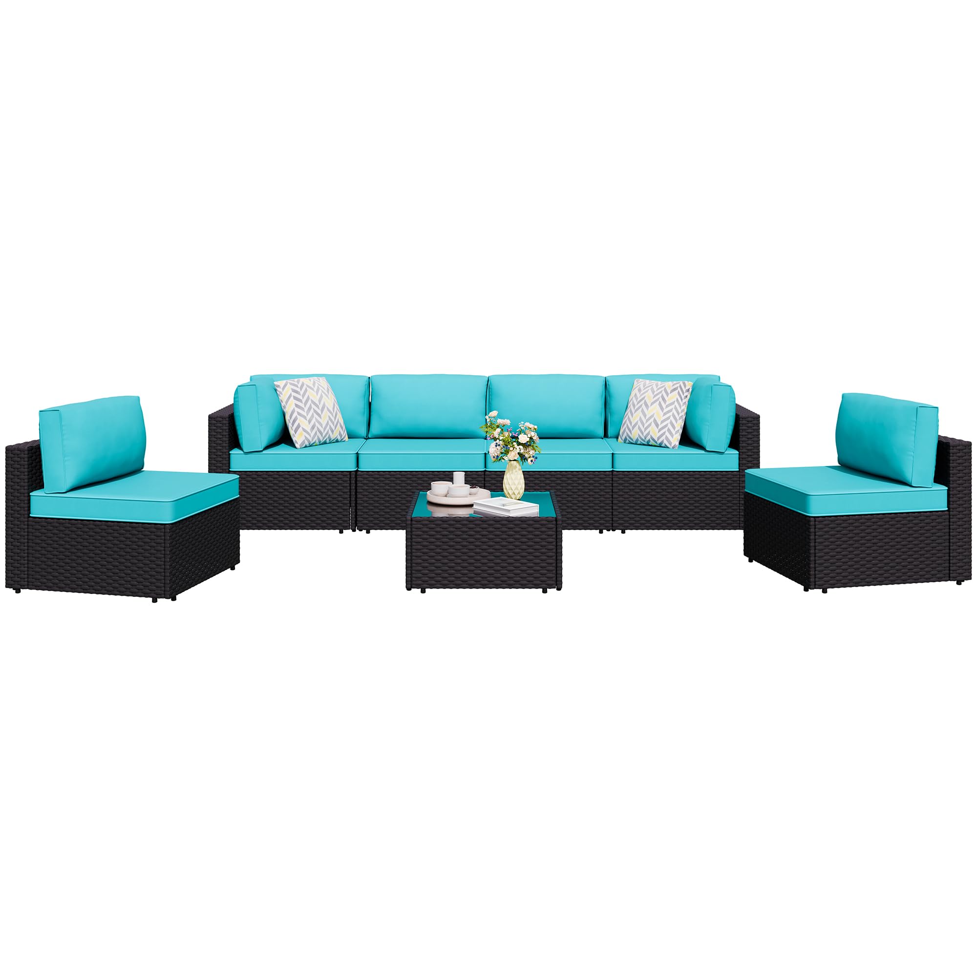 Photo 1 of **SELLING FOR PARTS AS PARTIAL SET.ONE OF THREE BOXES**Shintenchi 7 Pieces Outdoor Patio Sectional Sofa Couch,PE Wicker Furniture Conversation Sets with Washable Cushions & Glass Coffee Table for Garden, Poolside, Backyard (Blue)