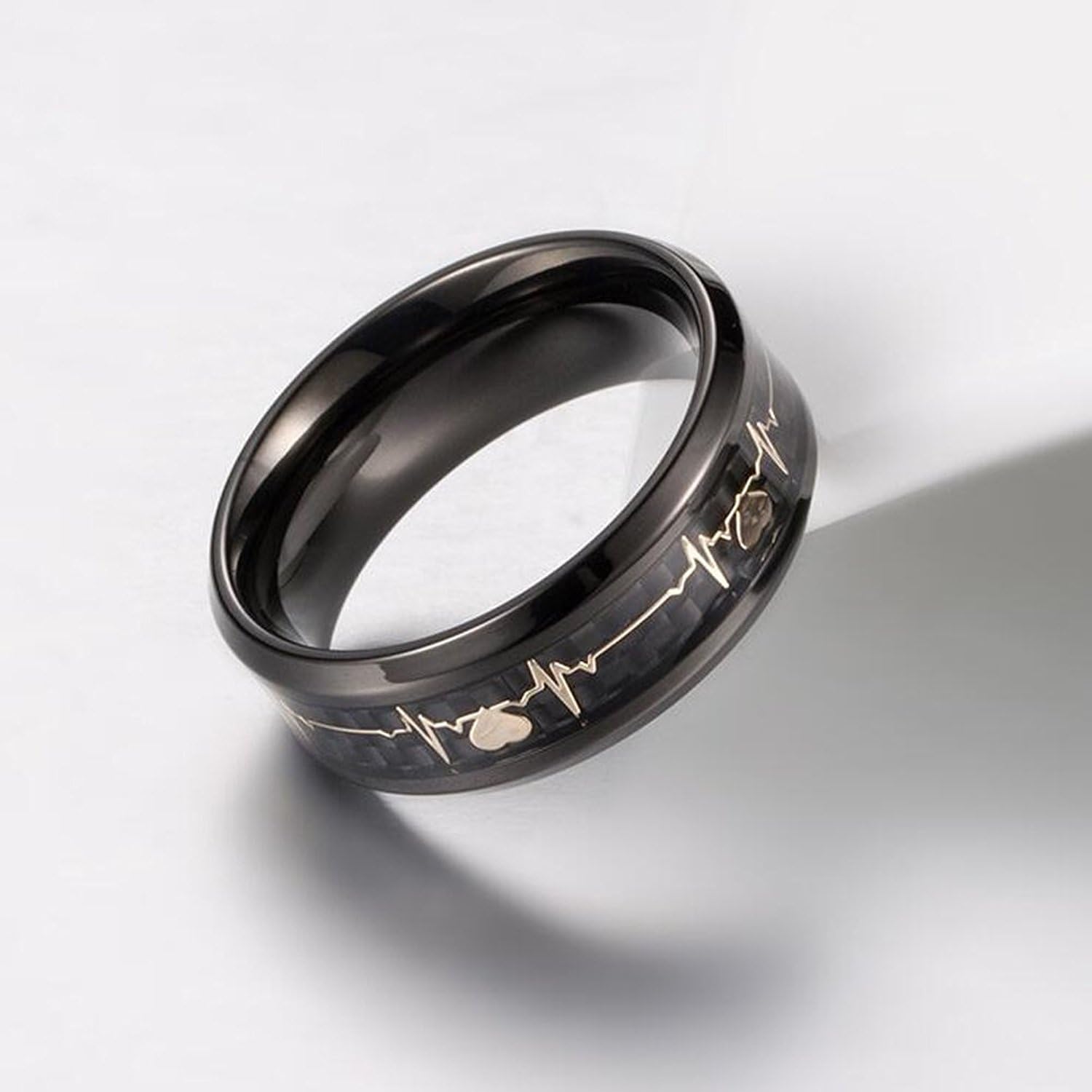 Amazon Y Ying サージカル ステンレス メンズ リング 指輪 結婚 指輪 かっこいい 男性用指輪 心電図 Ecg ハートビート ブラックの炭素繊維リング ブラック リング 通販