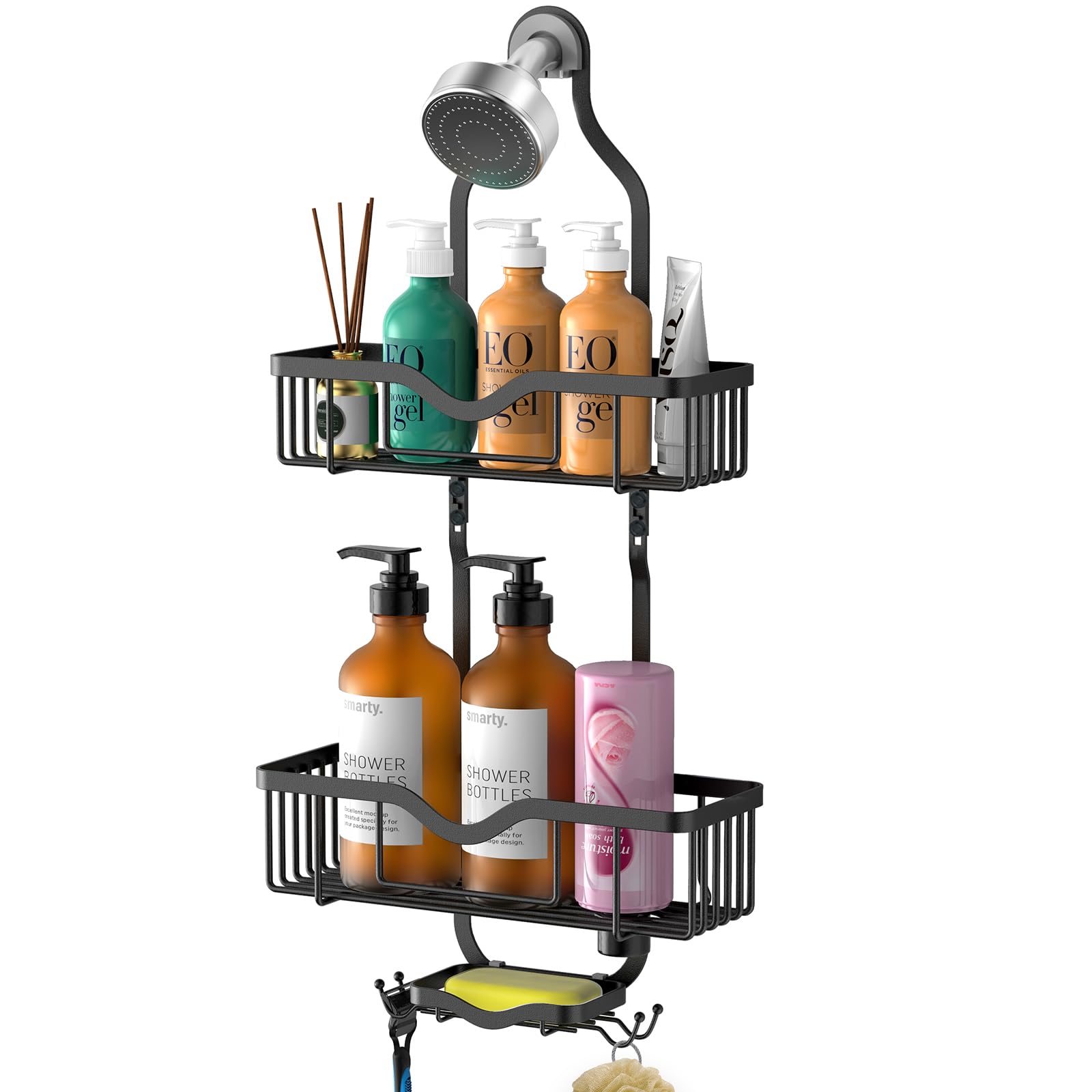 Photo 1 of ***MISSING PARTS***
Kadolina Shower Caddy Hanging, Bathroom Organizer Rack, Shower Rack with Soap Dish, Over The Showerhead Caddy with Hooks for Razor/Sponge, Matte Black (Assembly Required)