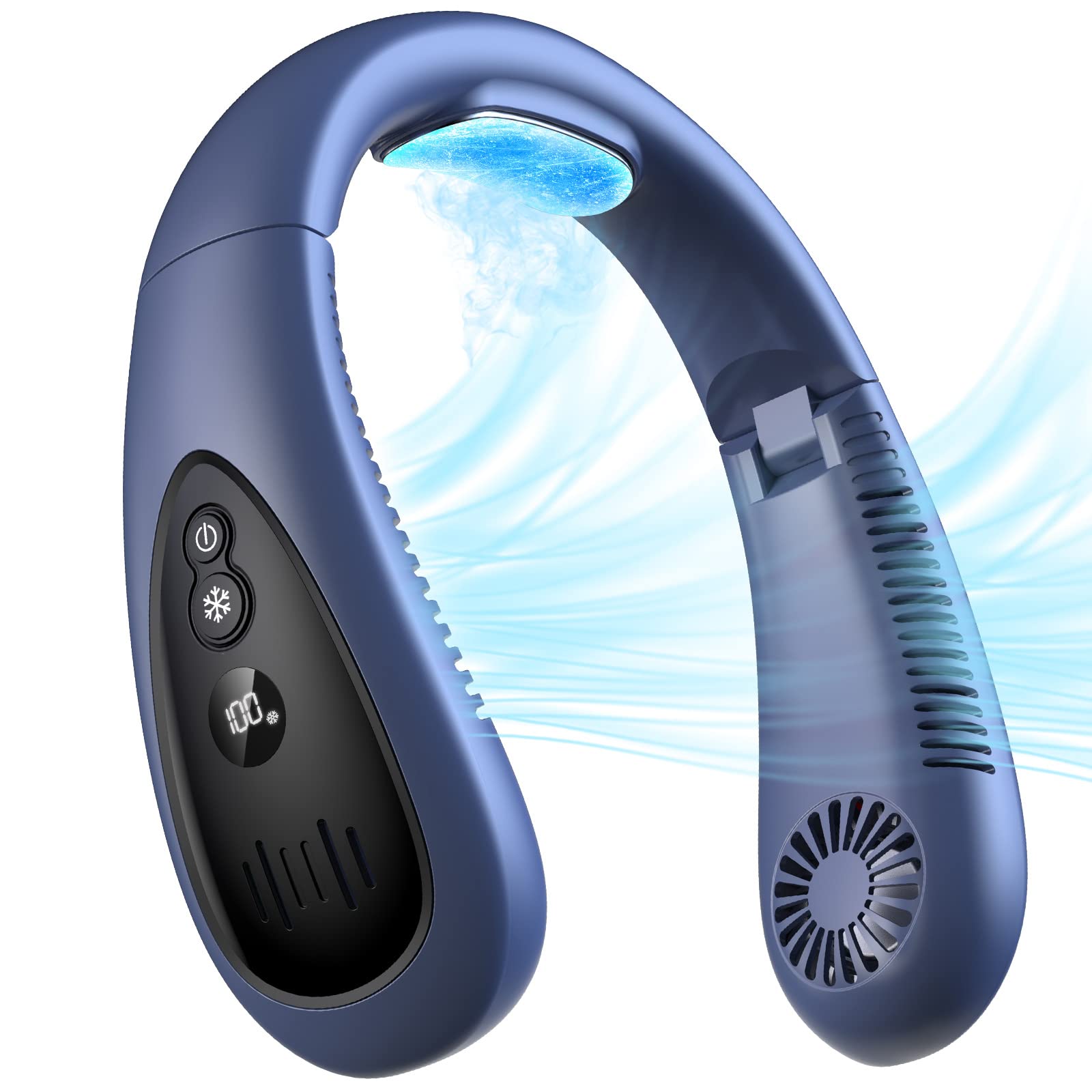 Neck Air Conditioner, 5000mAh Portable Neck Fan with Semiconductor Cooling Airflow Bladeless USB Neck Fans Portable Rechargeable with 3 Speeds, LED Display, Personal Fan for Outdoor Travel Indoor
