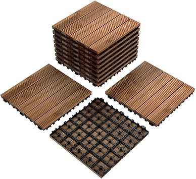 Yaheetech Patio Pavers Wood Flooring Deck Tiles Interlocking Wood