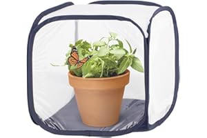Antoll 12" S Size Blue Butterfly Habitat Cage, Monarch Butterfly Habitat, Butterfly Cage for Caterpillars, Flying Insect Mesh Cage, Outdoor Observation Plant, Pop-Up Open Size: 12"x12"x12"