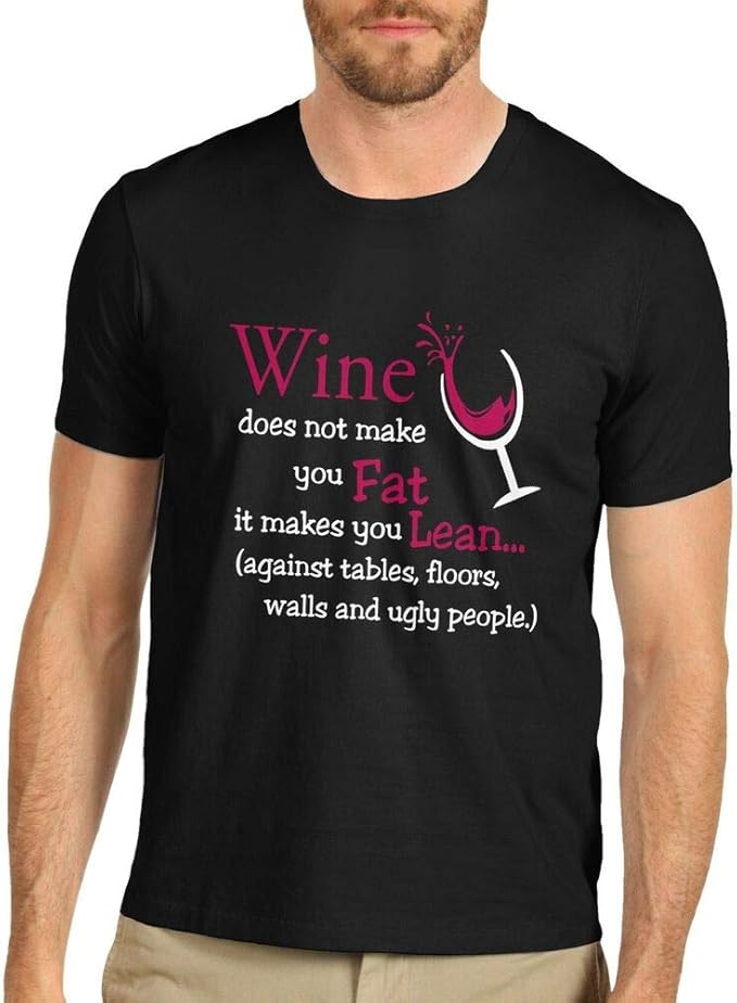 MINGMING Men's Wine Dose Not Make You Fat Funny TShirt Black 3XL