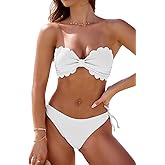 Rajputana Womens Wavy Edge Bandeau Bikini Strapless Tie Back Side String Bathing Suits Two Piece Swimsuit