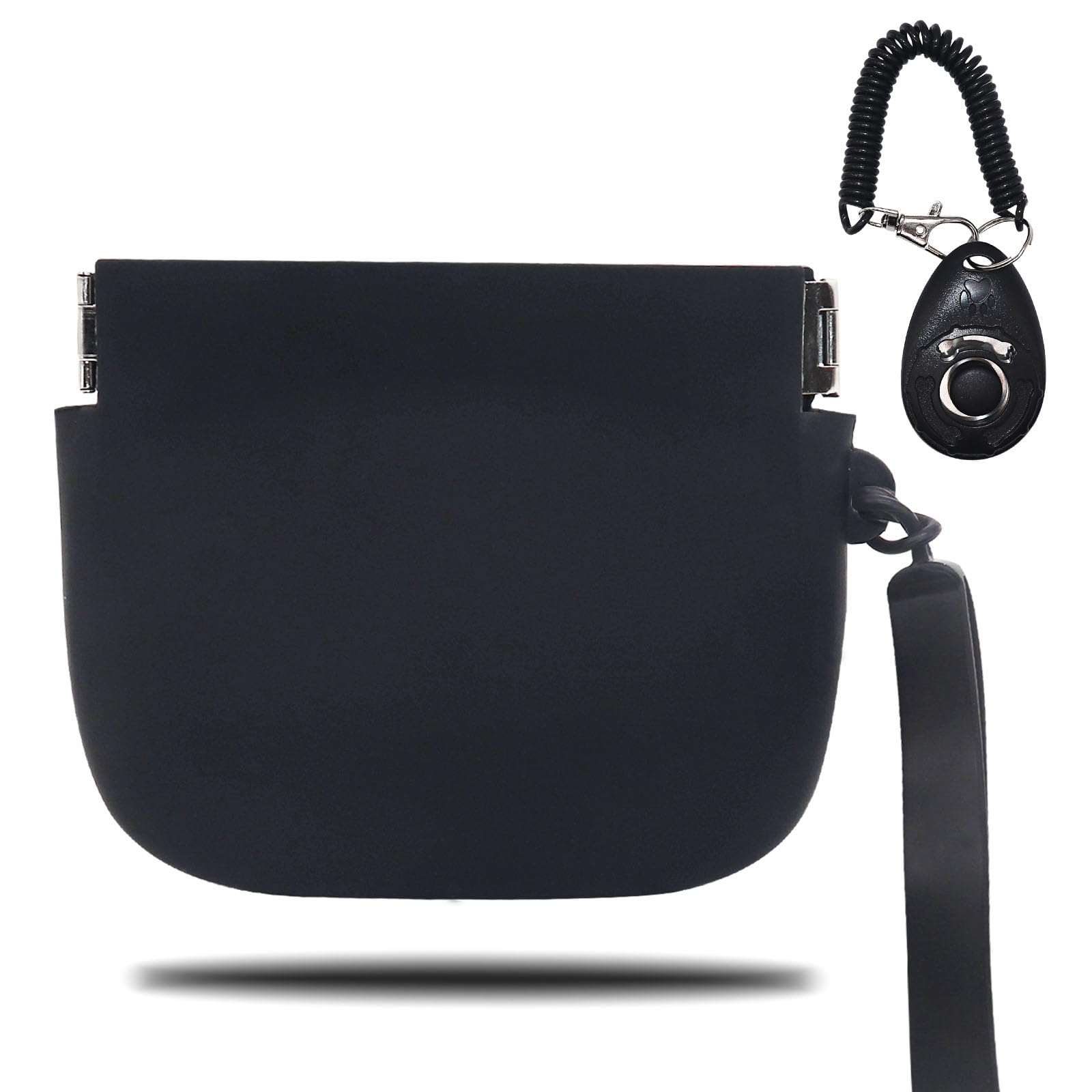 Grantop Silicone Dog Treat Pouch, Silicone Dog Training Bag with Pet Training Clicker, Dog Treat Bags for Walking, Portable Dog Treat Bag with Magnetic, Auto Closing and Waist Clip (Black)