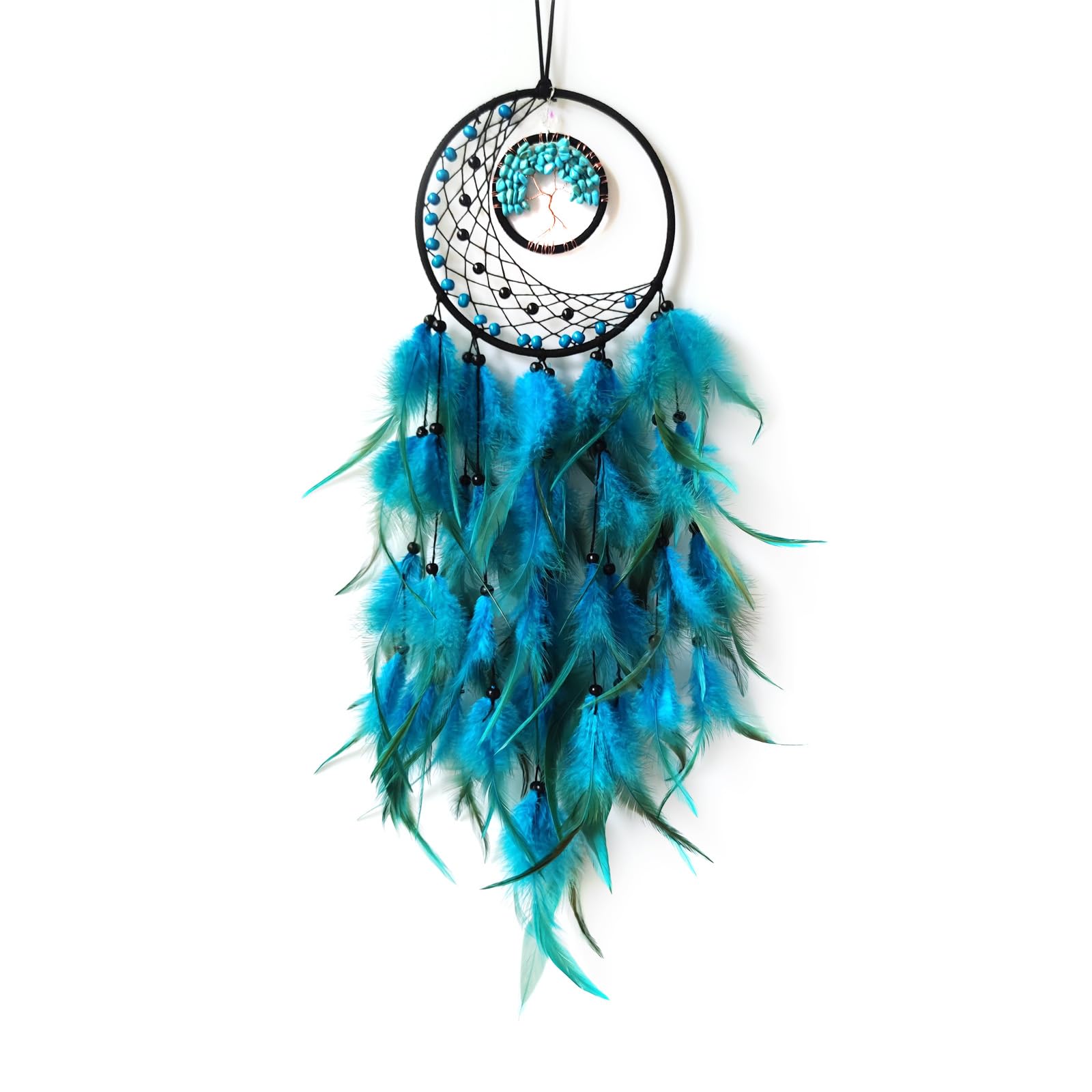 Donko Blue Dream Catcher Wall Decor Crystal Tree of Life Dream Catchers Handmade Feather Dreamcatcher Wall Hanging Ornament for Bedroom Living Room Home Decor