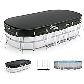 UIRWAY 10x16 FT Winter Oval Pool Cover with Reflective Strips | Swimming Pool Cover for Above Ground Oval Pools, Premium Fabric, Windproof Rope Tie, Luminous Ground Nails, 2 Handles