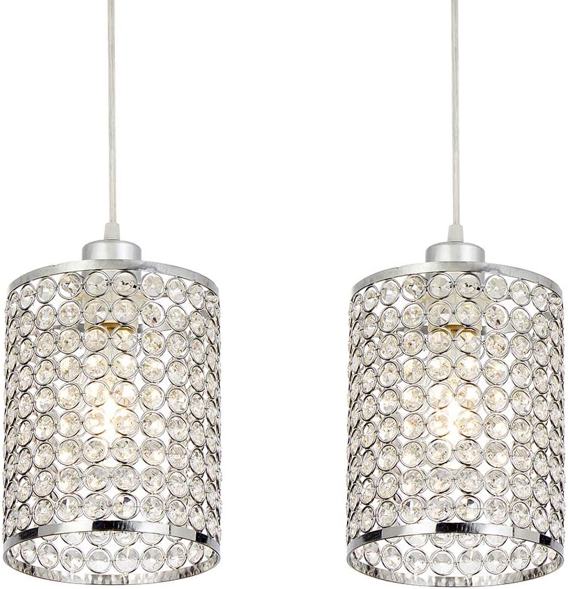 Vicnie 2*Modern Crystal Shade Clear Dining Room Livingroom Crystal Pendant Light,Ceiling Pendant Light Chrome Finish with Beautiful Crystal Beads for Kitchen,Dining Room,Cafe Bar