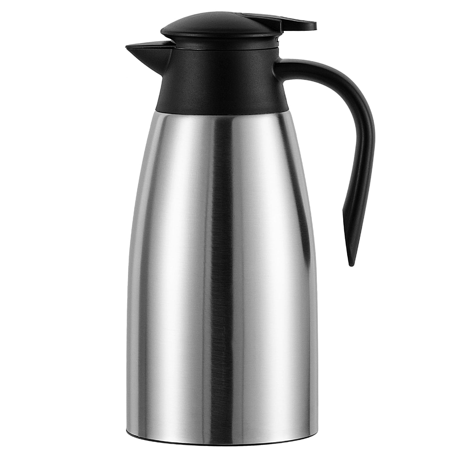 Dyserbuy 2L Thermal Coffee Carafe, Double Walled Vacuum Insulated Jug, Coffee Pot with Press Button Top, Stainless Steel Thermal Jug, Keep Hot & Cold Water, Silver