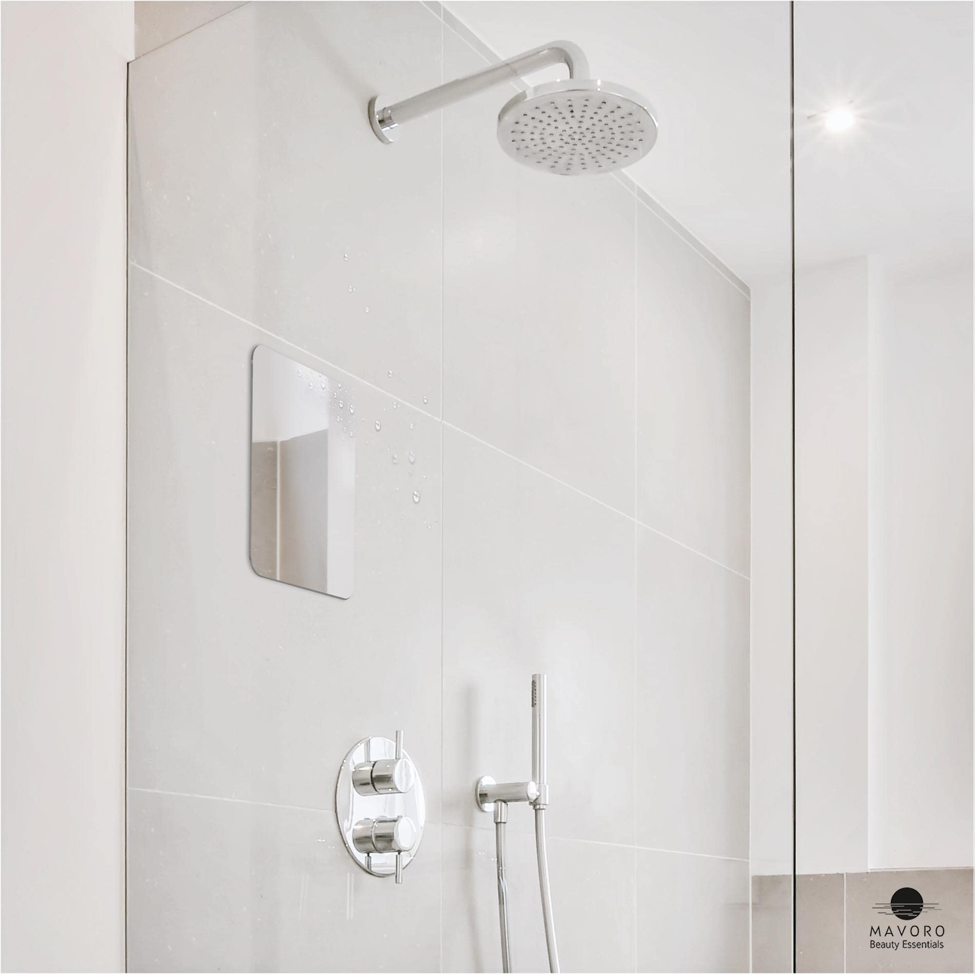 Mavoro Shaving Mirror for Shower - 3M Adhesive Shower Mirror. 7x9in Acrylic Mirror - Unbreakable, Less Fogging. Sleek Frameless, Peel and Stick, Glassless Safety Kids Mirror
