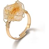 Raw Crystal Rings for Women 14k Gold Plated Adjustable Natural Stone Ring Irregular Wire Wrapped Rings Gold Gemstone Rings Crystal Jewelry Gifts Healing Crystal Rings for Women