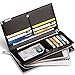 Huztencor Long Wallets for Men Leather RFID Blocking Wallet Bifold Slim Credit Card Holder Zip Around Wallet Purse with Zipper Strap Coffee