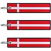 JAVD Denmark Flag Keychain Tag with Key Ring - Keys, Cars, Motorcycles, Backpacks, Luggage and Gifts - EDC -3 Pack