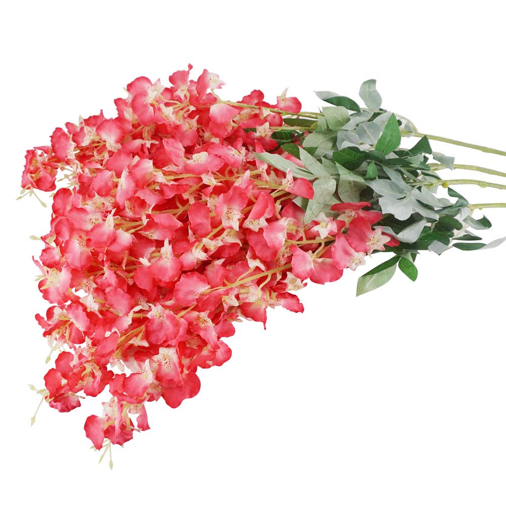 LESHABAYER Artificial Orchid Flowers, 4pcs 43" Hand-Crafted Dancing Flower Lady Orchids Fake Silk Oncidium Floral for Indoor Outdoor Home Wedding Garden Office Decoration (Hot Pink)