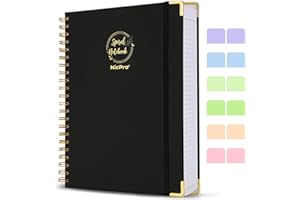 Nicpro Spiral Notebook 300 Page,8.5"x 11", Black Leather Hardcover Note Book Journal A4 Book College Ruled with 60pcs Index T