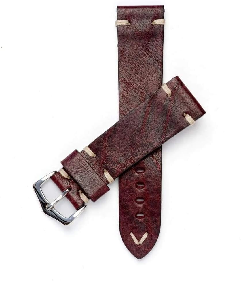 Burgundy Leather Watch Strap Men Women Soft Replacement Band With Stainless Steel Silver Buckle 24mm 22mm 20mm 16mm