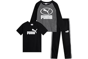 PUMA Toddler Boys Pants Set - 3 Piece Short Sleeve T-Shirt, Long Sleeve T-Shirt and Tricot Pants - Boys Activewear Set, 2T-7