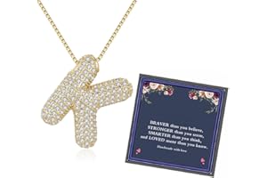 LIU JUN Bubble Letter Necklace Gold For Women, Cubic Zirconia Balloon Initial Alphabet Pendant 18k Gold Plated Dainty Statement Teen Girls Gift Jewelry