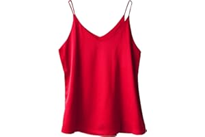 Wantschun Womens Silk Satin Camisole Cami Plain Strappy Vest Top T-Shirt Blouse Tank Shirt V-Neck Spaghetti Strap XS-4X