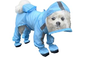 IOICYBF Dog Raincoat with Hood, Waterproof Full-Coverage Reflective Rain Jacket Quick-Drying Rain Poncho and Shoes for Small Medium Large Dogs,Blue,L