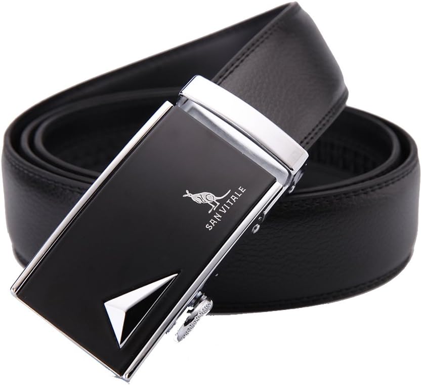 Men Belt SAN VITALE Men Designer Belts Designer Casual Reversible Buckle with Automatic Ratchet Cowhide Leather Belts for Jeans Cowboy 35mm Wide 1 3/8" Silver Buckle