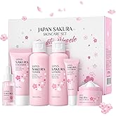 6Pcs Sakura Skincare Kit For Teenage Girls Women, Beauty Travel Skincare Gift Set, The Skin Care Set Includes Facial Cleanser, Toner, Lotion, Essence, Eye Cream And Face Cream