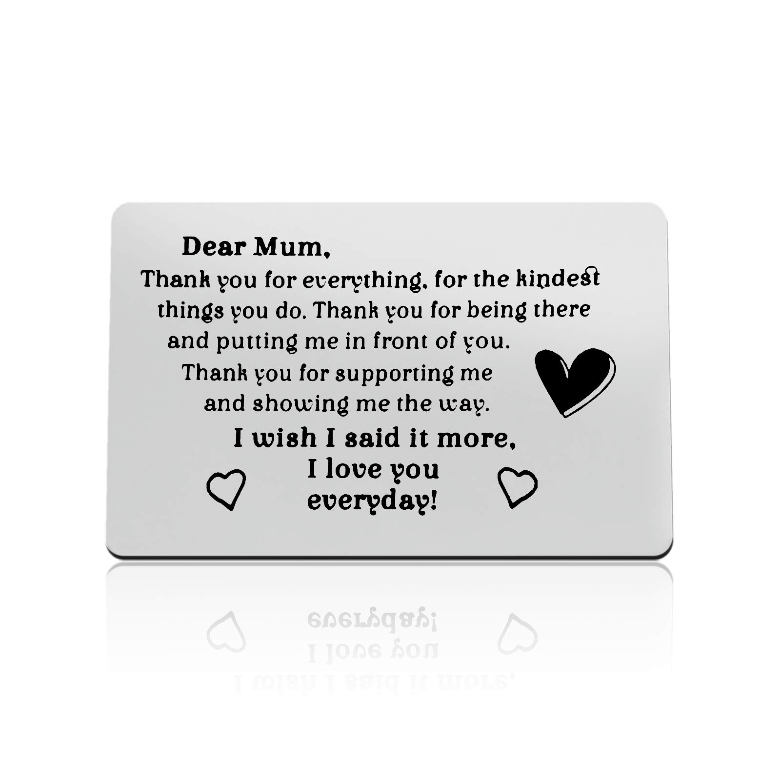 Mum Gifts Christmas Birthday Gifts for Mum Engraved Wallet Insert Card for Mum Mothers Day Gifts Thanksgiving Gifts Mum Gifts from Daughter Son