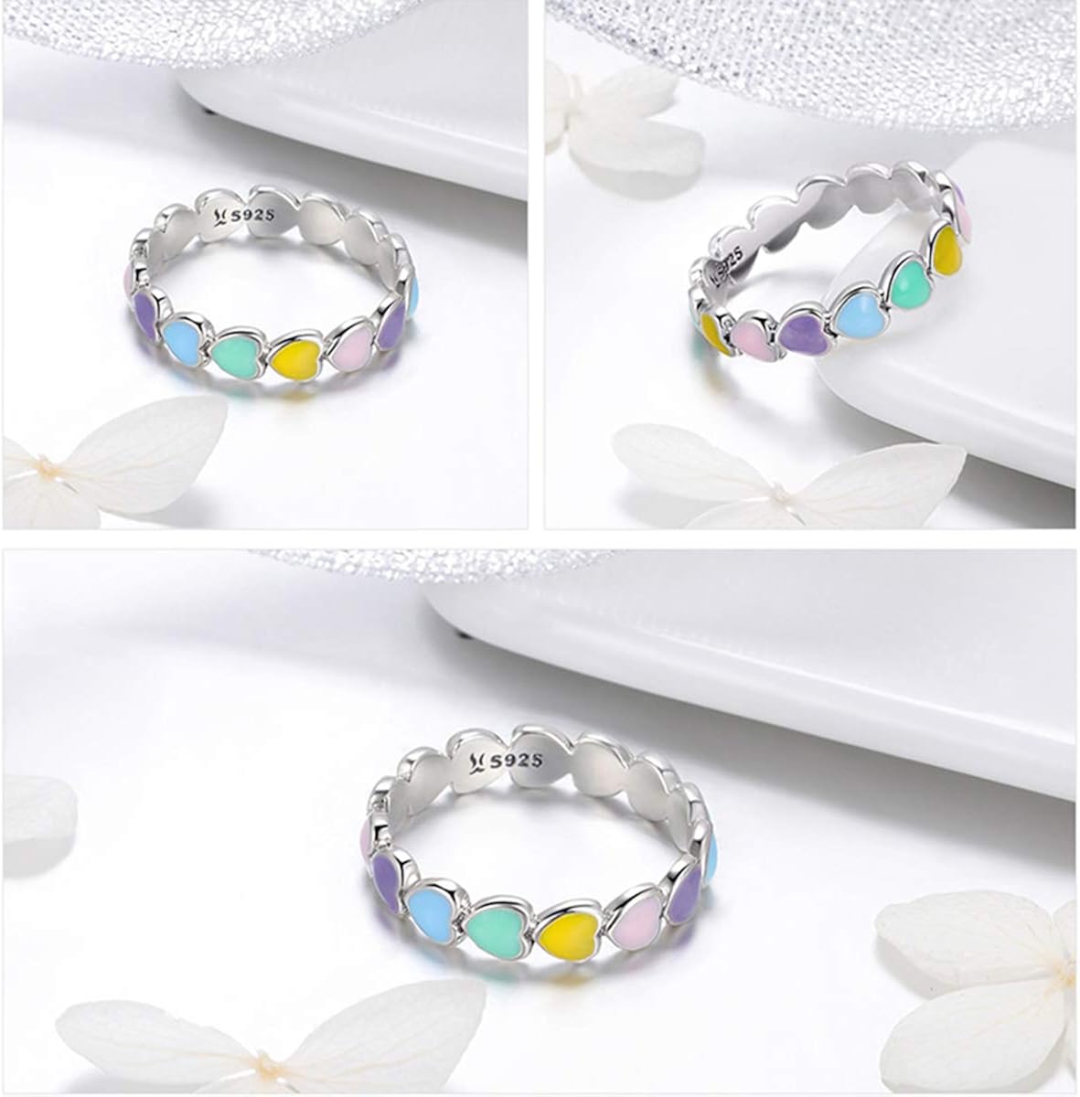 Lorrifal 925 Sterling Silver Fashion Classic Three-Colors Flower with CZ Ring Best Jewelry Gifts for Women Girls Size 6 to 8: Jewelry