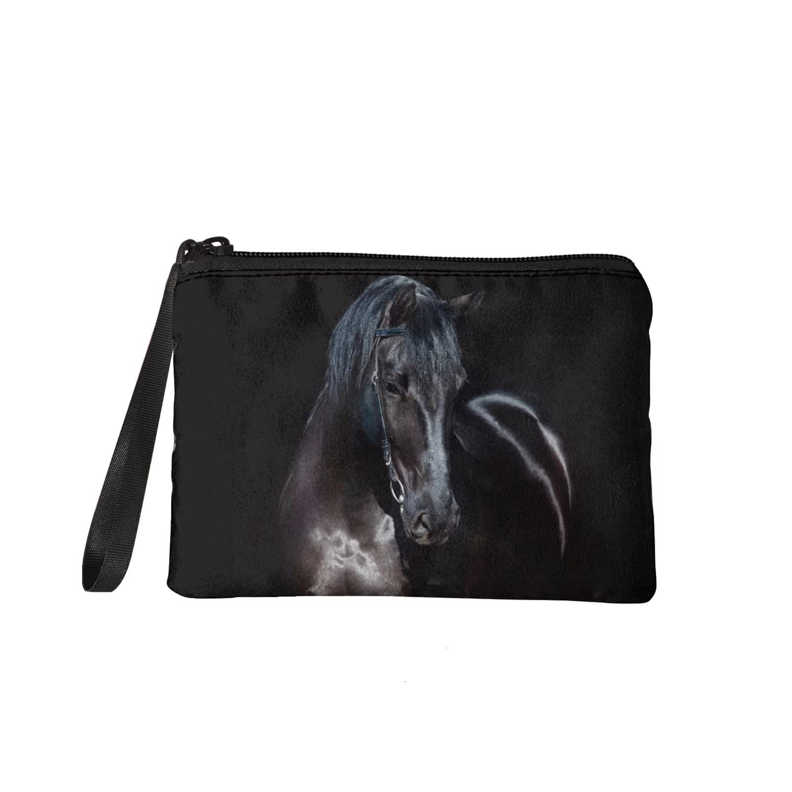 chaqlin Black Horse Cosmetics Bags Coin Purse for Women Men,Mini Wallet Coin Pouch Portable Travel Toiletry Bag Organizer