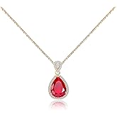 TIMEMARTIX 18K Gold White/Blue/Green/Red Rhinestones Water Drop Necklace