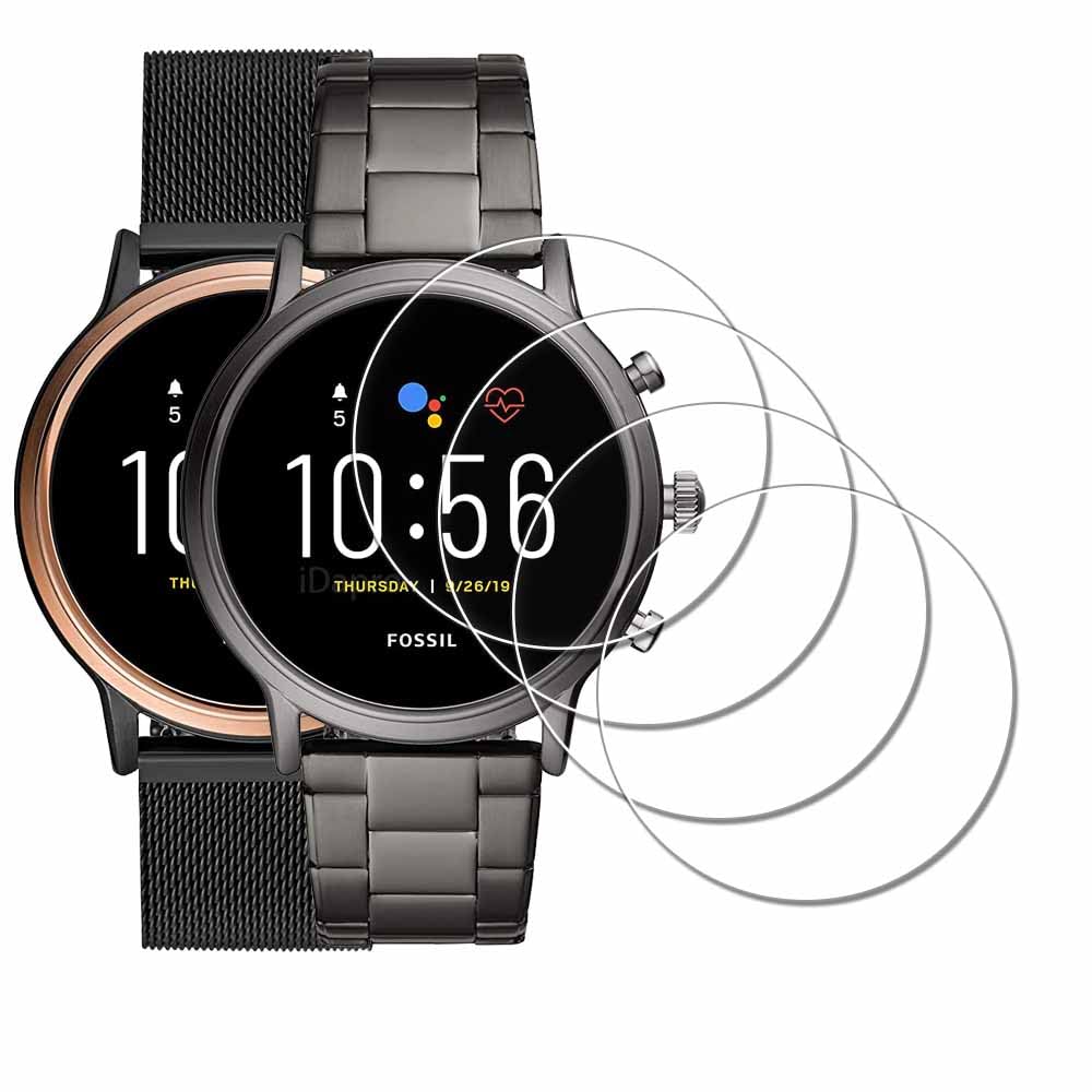 iDaPro Screen Protector for Fossil Gen 5 Men's/Women's Garrett/Julianna Watch [4 Pack] Tempered Glass Anti-Scratch Bubble-Free Easy Installation