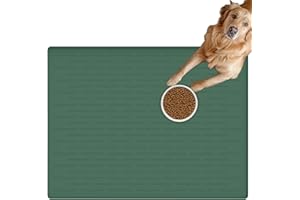 LOGIFTVE Extra Large Pet Food Mat for Dogs, 32''x24'' Waterproof Dog Feeding Mat, Non-Slip Silicone Dog Bowl Mat for Floors, Easy Clean Pet Water Mat Tray (Dark Green)