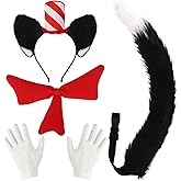 NinkyNonk 5PCS Halloween Cat Costume, Fluffy Cat Headband Tail Bowtie Gloves for 100th Day of School or World Book Week Kitty Cosplay