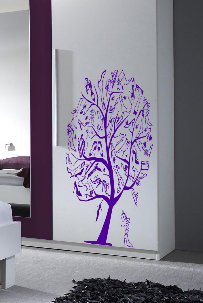 Fashion Tree Trend Shoes Wardrobe Cupboard Kids Room Children Stylish Wall Art Sticker Decal G9214