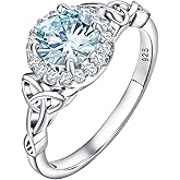 DAYBYDAY Celtic Birthstone Rings for Women 925 Sterling Silver Heart/Round/Pear/Oval Created Gemstone Moissanite Halo Engagement Promise Rings for Her Wife Birthday Anniversary Wedding Jewelry