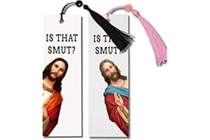ZZBBFDJY 2 Pack Peeking Jesus is That Smut? Bookmark Inscribed with Hilarious Text and Tassels for Book Lovers,Funny Bookmarks for Adults Humor(Pink&Black)