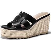 Coutgo Women's Wedge Sandals Platform Espadrille Heels Open Toe Strappy Slip On Casual Summer Slide Shoes
