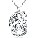 MONGAS Dragon Necklace Sterling Silver Celtic Dragon Pendant Necklace Cute Animal Jewelry for Women