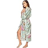 KIM+ONO Plus Size Luxury Kimono Robe for Women | Long Satin Floral Robe | Chrysanthemum & Crane Mist | Original Design